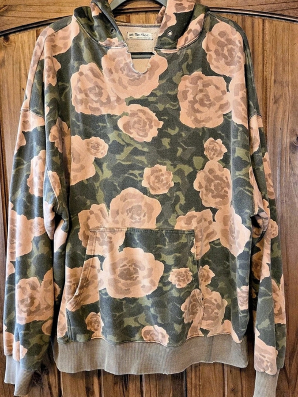 We The Free It'Small A Vibe Flowers Hoodie Green & Tan Small distressed Style